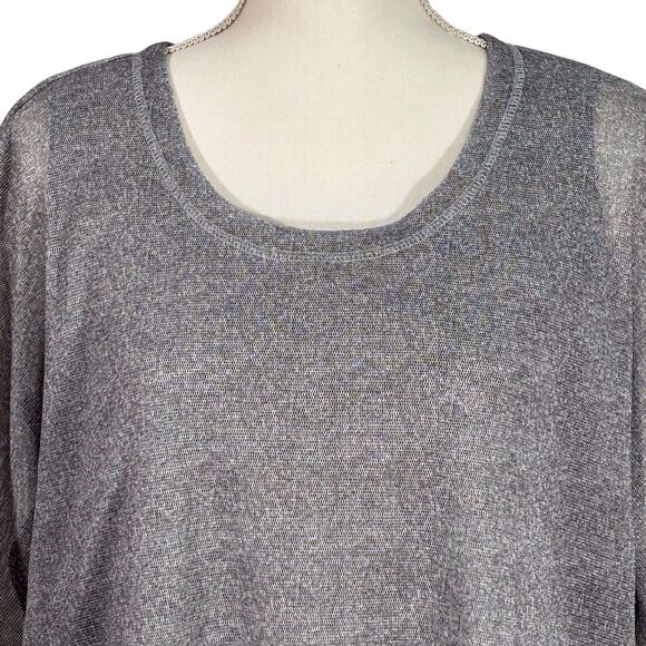 Ali Miles Lagenlook Layered Tunic Top Medium Silver Gray Mesh Button Detail - Picture 4 of 10